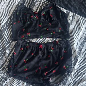 SHEIN Black Cherry Print Intimates Set